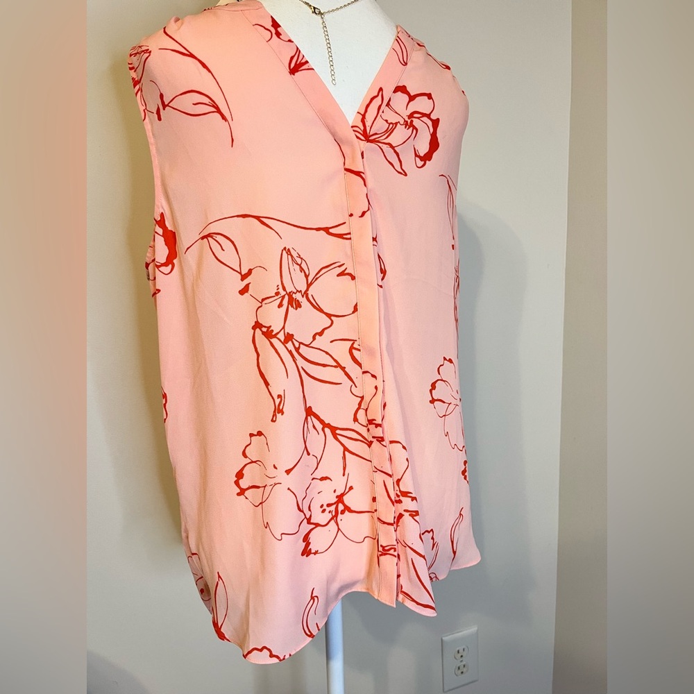 NYDJ Pink and Red Pleated Blouse with Mandarin Collar - Picture 8 of 9